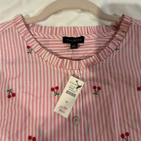 Talbots Cherry Jacquard Popover Women’s Shirt  Medium NWT embroidered cherries - Picture 8 of 11